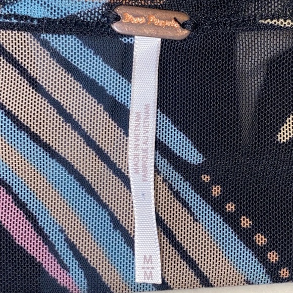 Free People Black/Pink Multicolor Floral Boho Crop Top, Size Medium - Picture 9 of 11